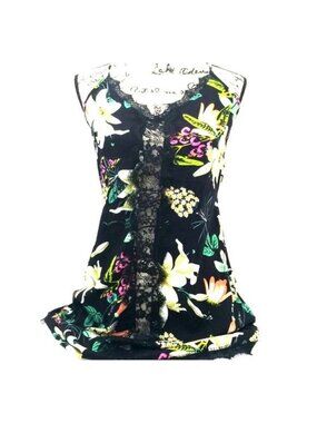 Ekouaer Floral Lace Cami Top With Crossback Straps - Black & Multicolor Womens L